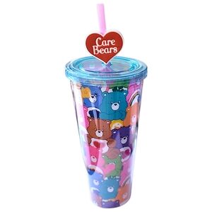 Care Bears Pink and Blue 24 Oz Tumbler With Straw Enhancer